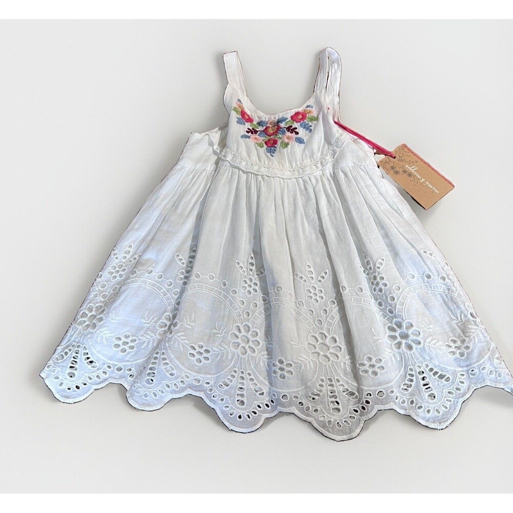 Cottagecore toddler dress floral White Eyelet Ruffle beach Size 24 months